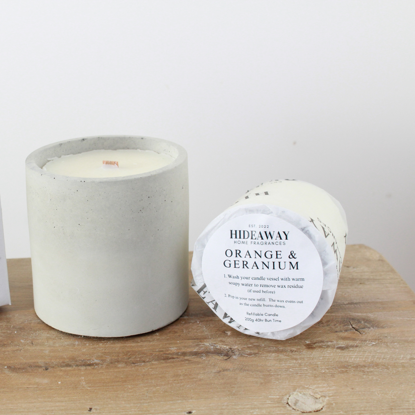 Find calm and enhance focus with the uplifting Orange & Geranium scented candle - Hideaway Home Fragrances