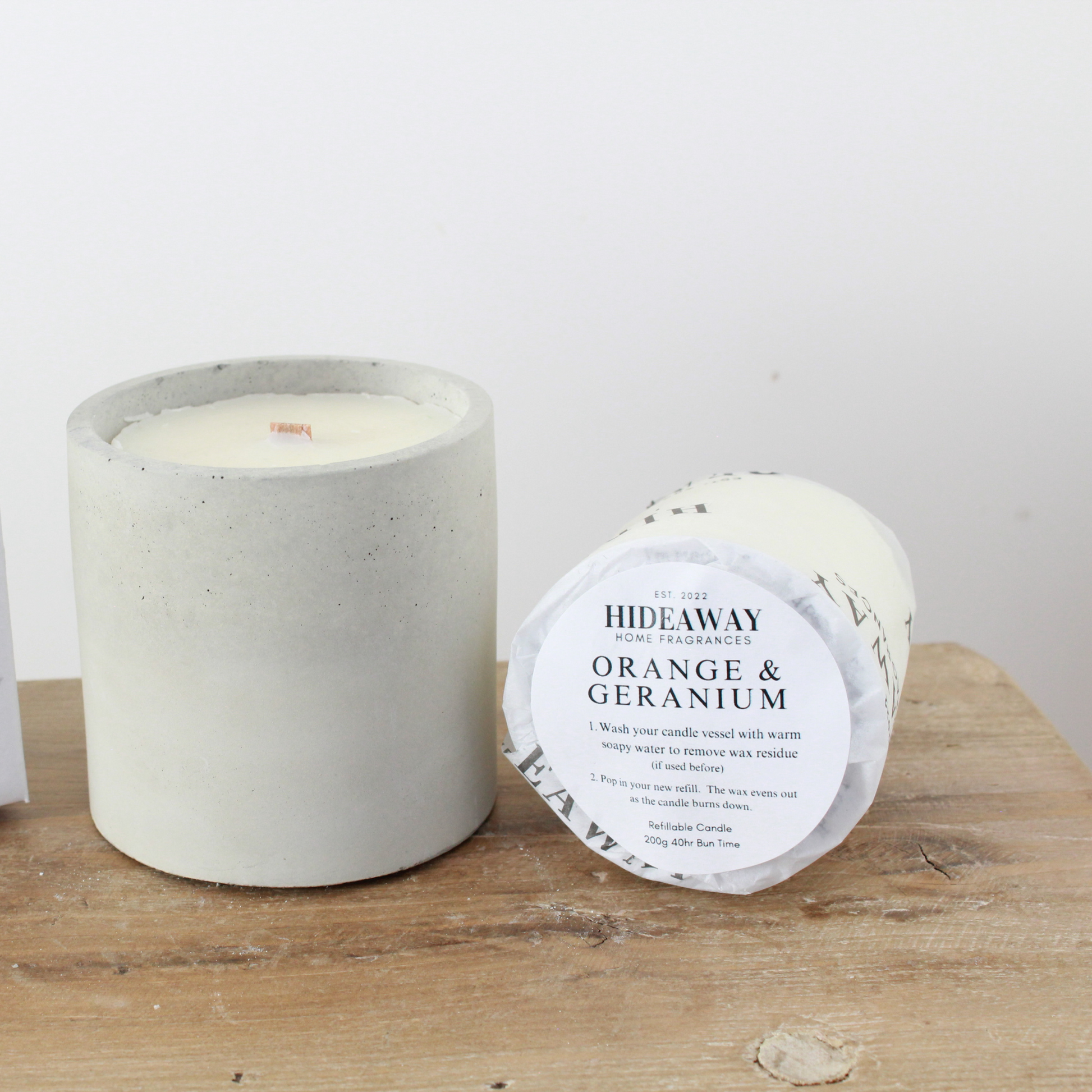 Find calm and enhance focus with the uplifting Orange & Geranium scented candle - Hideaway Home Fragrances