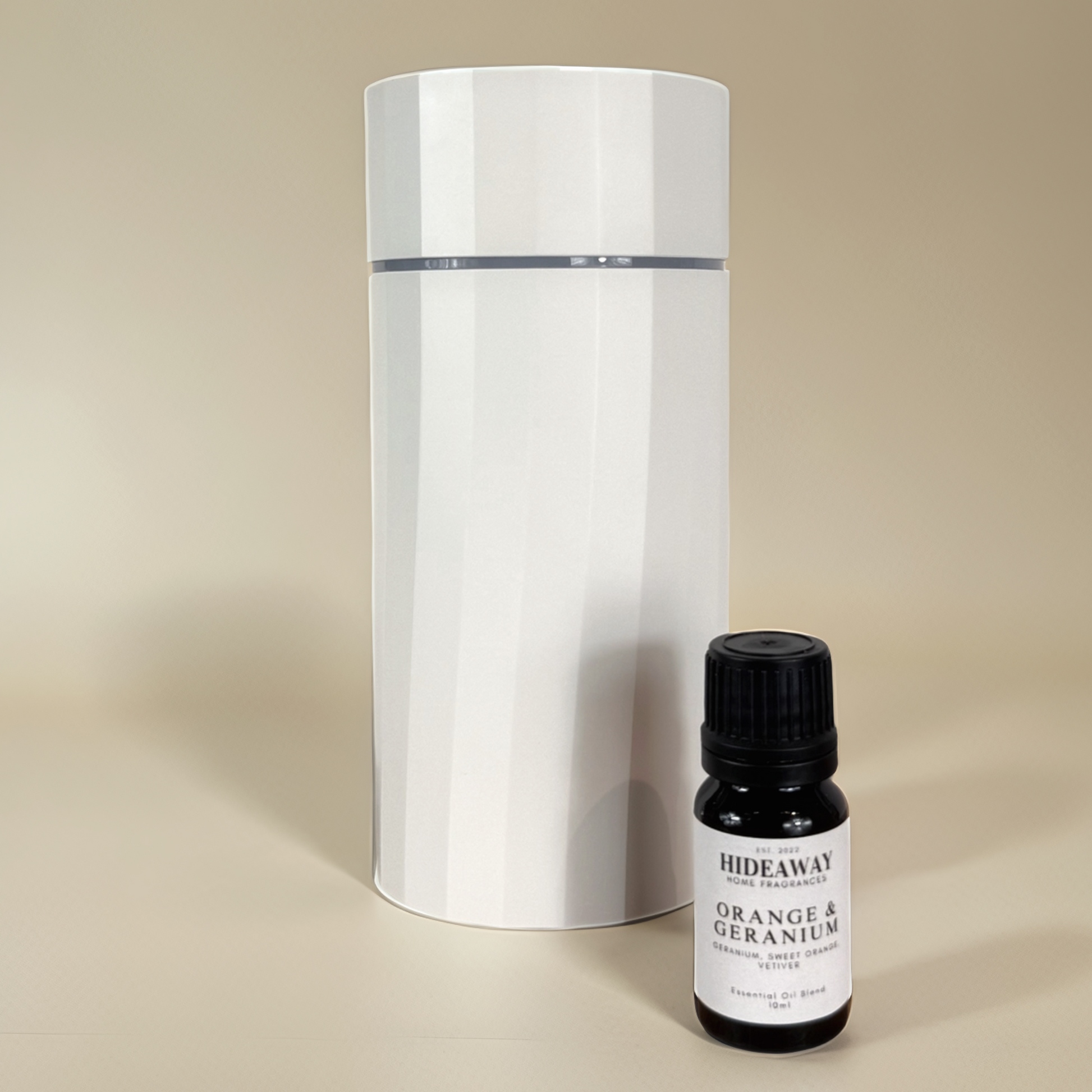 Floral and grounding Orange & Geranium blend capturing fresh English country mornings with sweet orange and vetiver warmth — Hideaway Home Fragrances