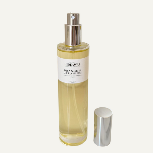 Orange and Geranium Room Spray with floral and citrus scent - Hideaway Home Fragrances