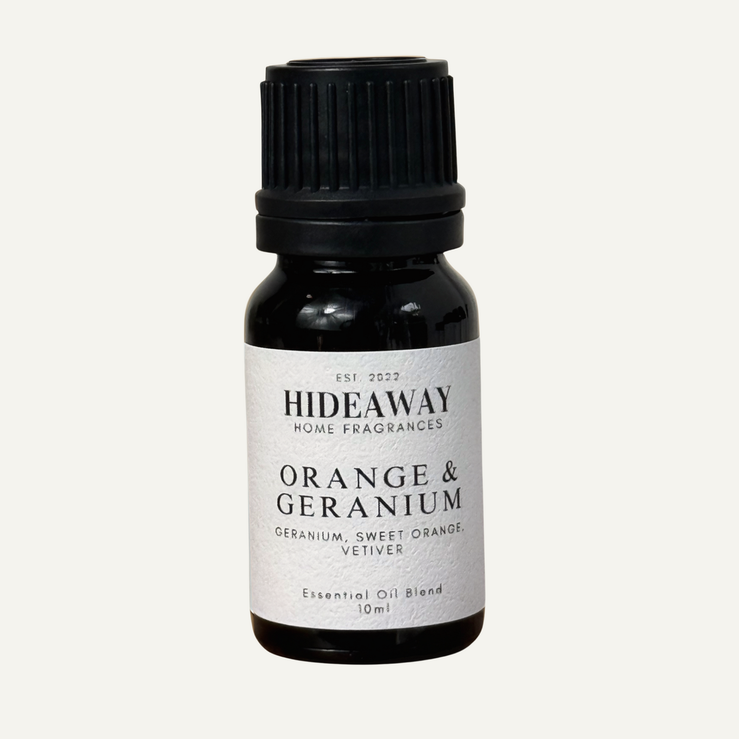 Bright Orange & Geranium Essential Oil with uplifting citrus, floral geranium, and grounding vetiver for a joyful summer scent — Hideaway Home Fragrances