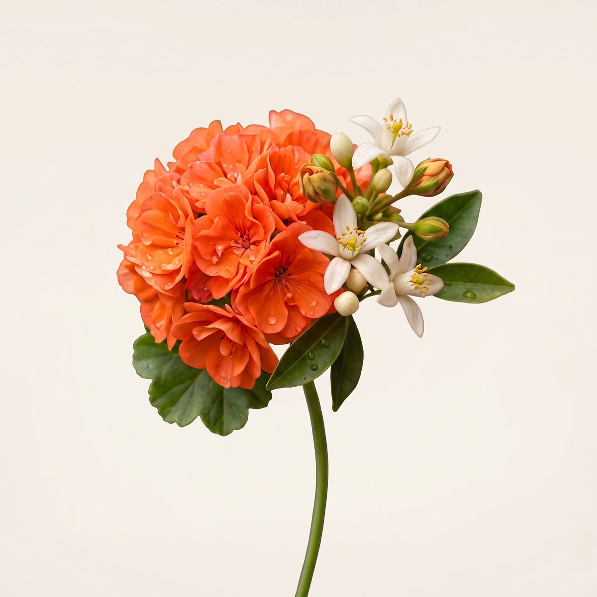 Fragrance note graphic for Orange & Geranium showing citrus, floral & woody scent profile - Hideaway Home Fragrances