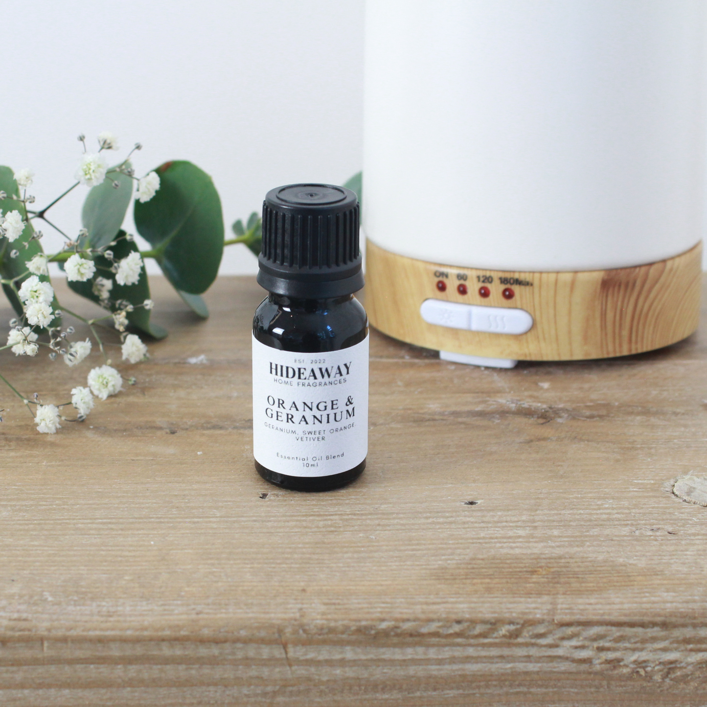 Orange & Geranium Essential Oil Blend 10ml to energise, focus, and find your calm - Hideaway Home Fragrances