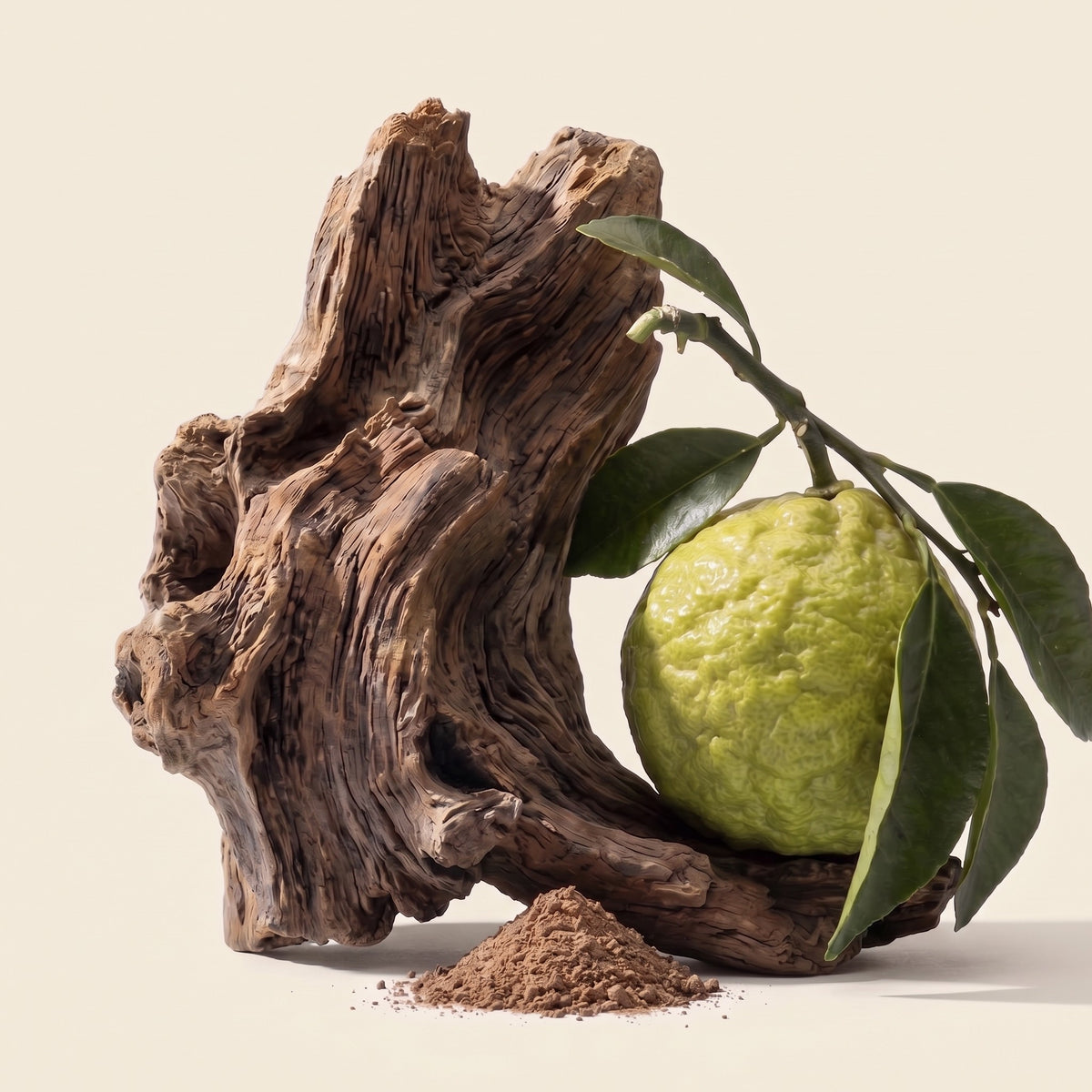 Fragrance note graphic for Oud & Bergamot featuring citrus, warm spices, musk & wood notes - Hideaway Home Fragrances