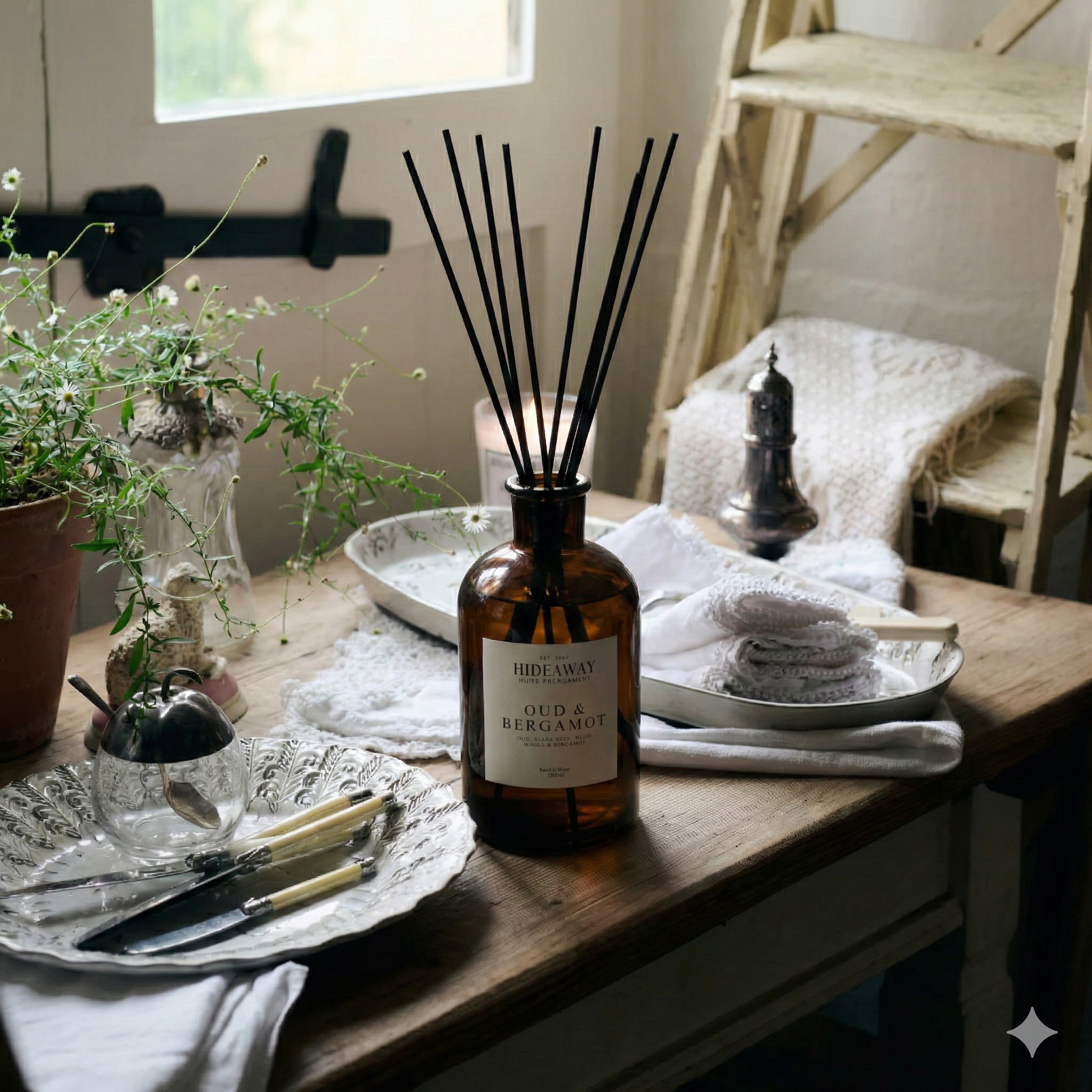 Luxury oud and bergamot 1000ml reed diffuser for large spaces, modern smoky citrus home fragrance