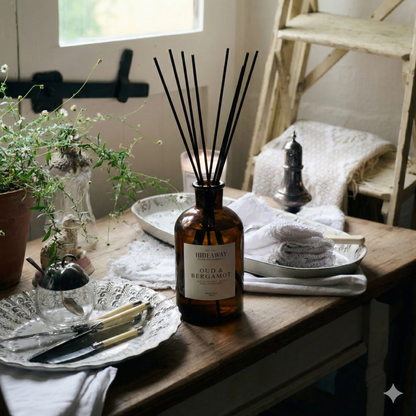 Luxury oud and bergamot 1000ml reed diffuser for large spaces, modern smoky citrus home fragrance