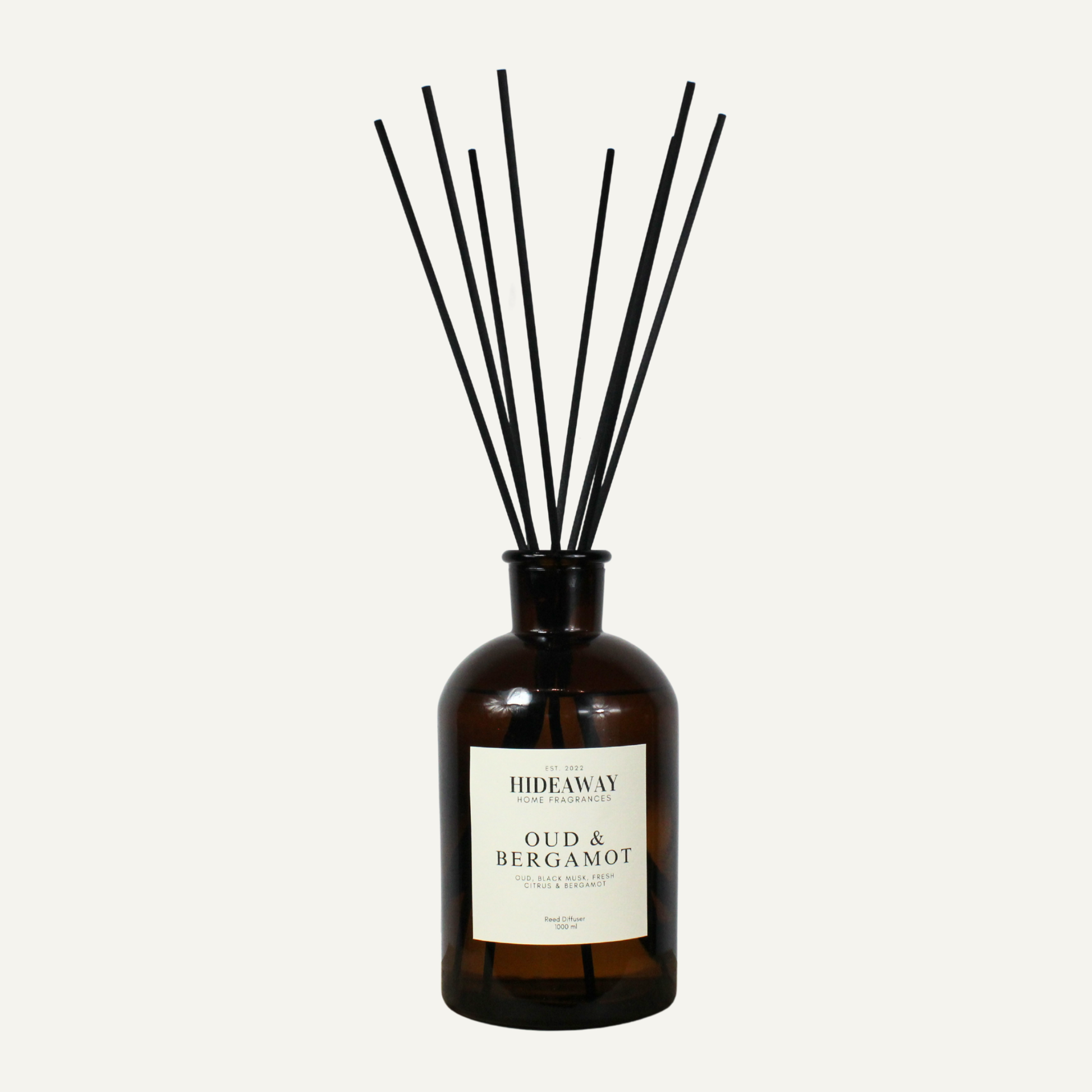 Statement 1000ml reed diffuser with bergamot and oud, long lasting fragrance for minimalist homes