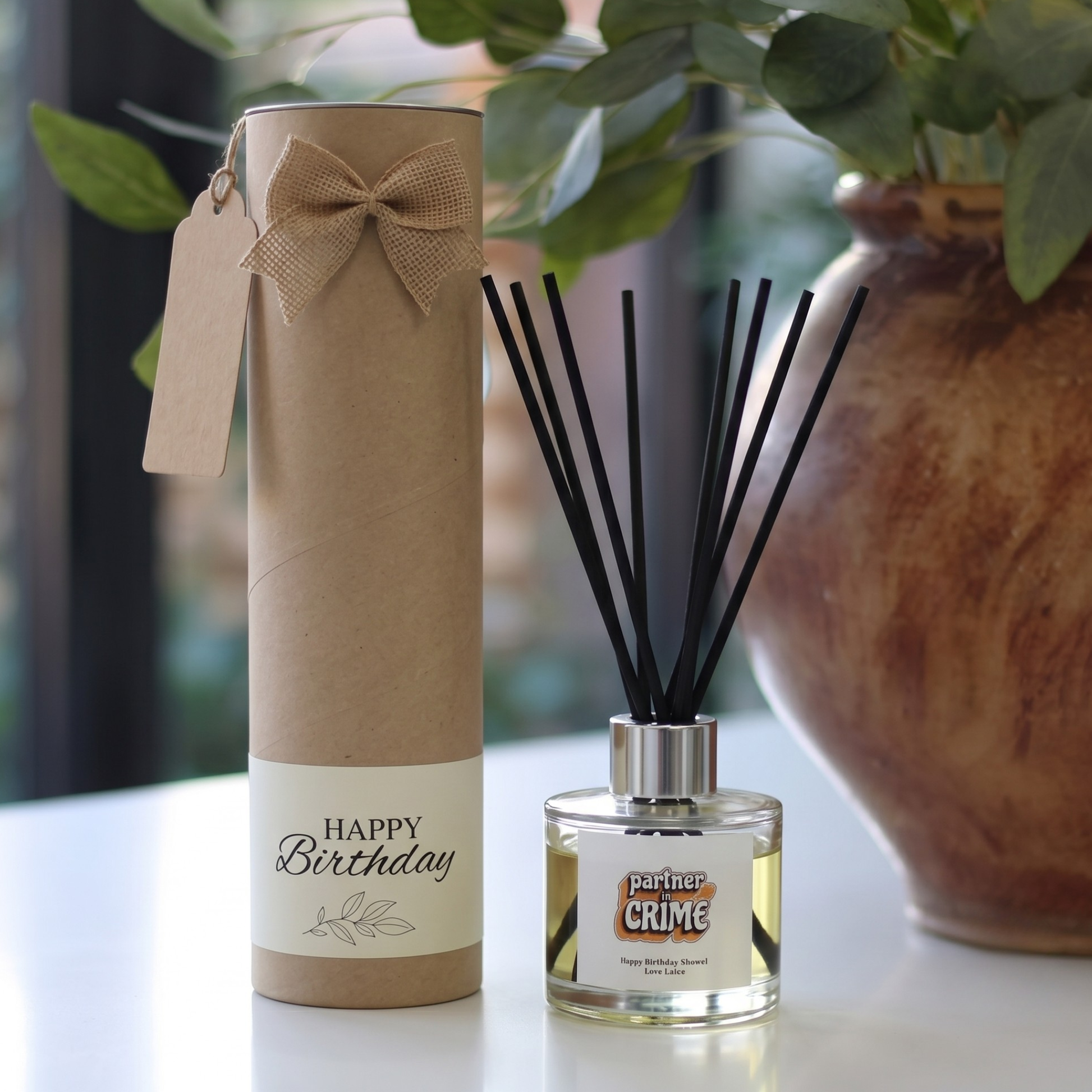 Personalised partner in crime candle and reed diffuser keepsake gift set ready to give - Hideaway Home Fragrances