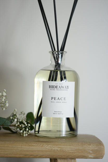 Large Peace Reed Diffuser to soothe your mind and uplift your spirit - Hideaway Home Fragrances