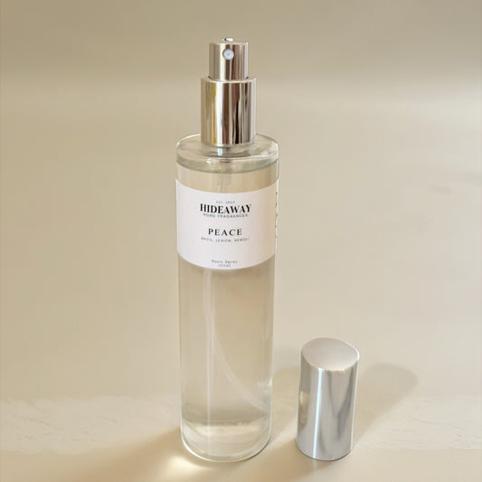 Peace Room Spray with lemon, neroli, and basil essential oils - Hideaway Home Fragrances