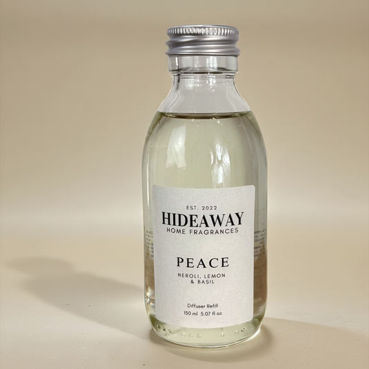Peace Reed Diffuser Refill with lemon, neroli, and basil – uplifting, citrus, and balancing fragrance – Hideaway Home Fragrances