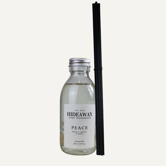 Peace Reed Diffuser Refill with lemon, neroli, and basil – uplifting, citrus, and balancing fragrance – Hideaway Home Fragrances