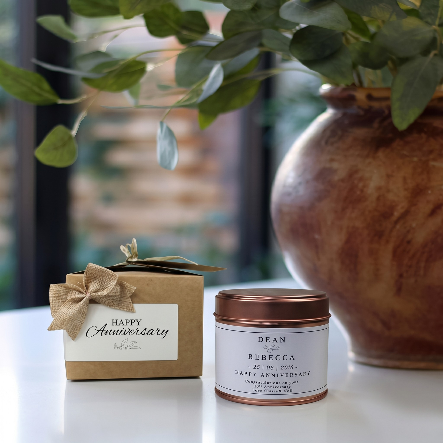 Custom special date wedding anniversary candle gift with personalised milestone design - Hideaway Home Fragrances