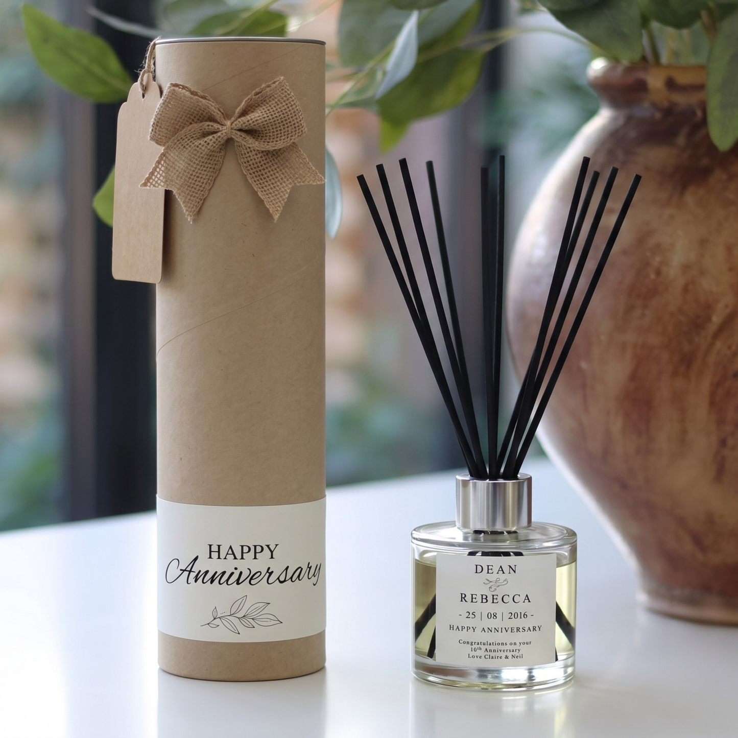 Personalised anniversary date candle and reed diffuser keepsake gift set ready to give - Hideaway Home Fragrances