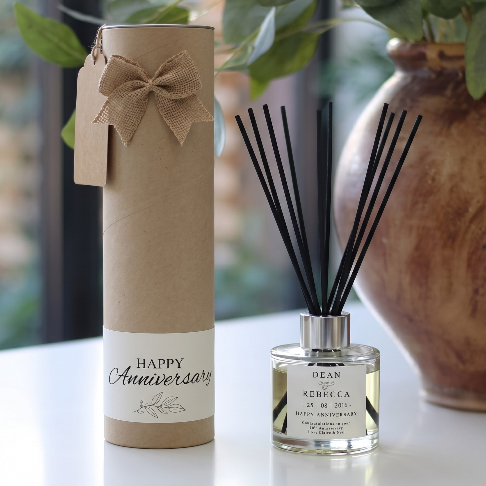 Personalised anniversary date candle and reed diffuser keepsake gift set ready to give - Hideaway Home Fragrances