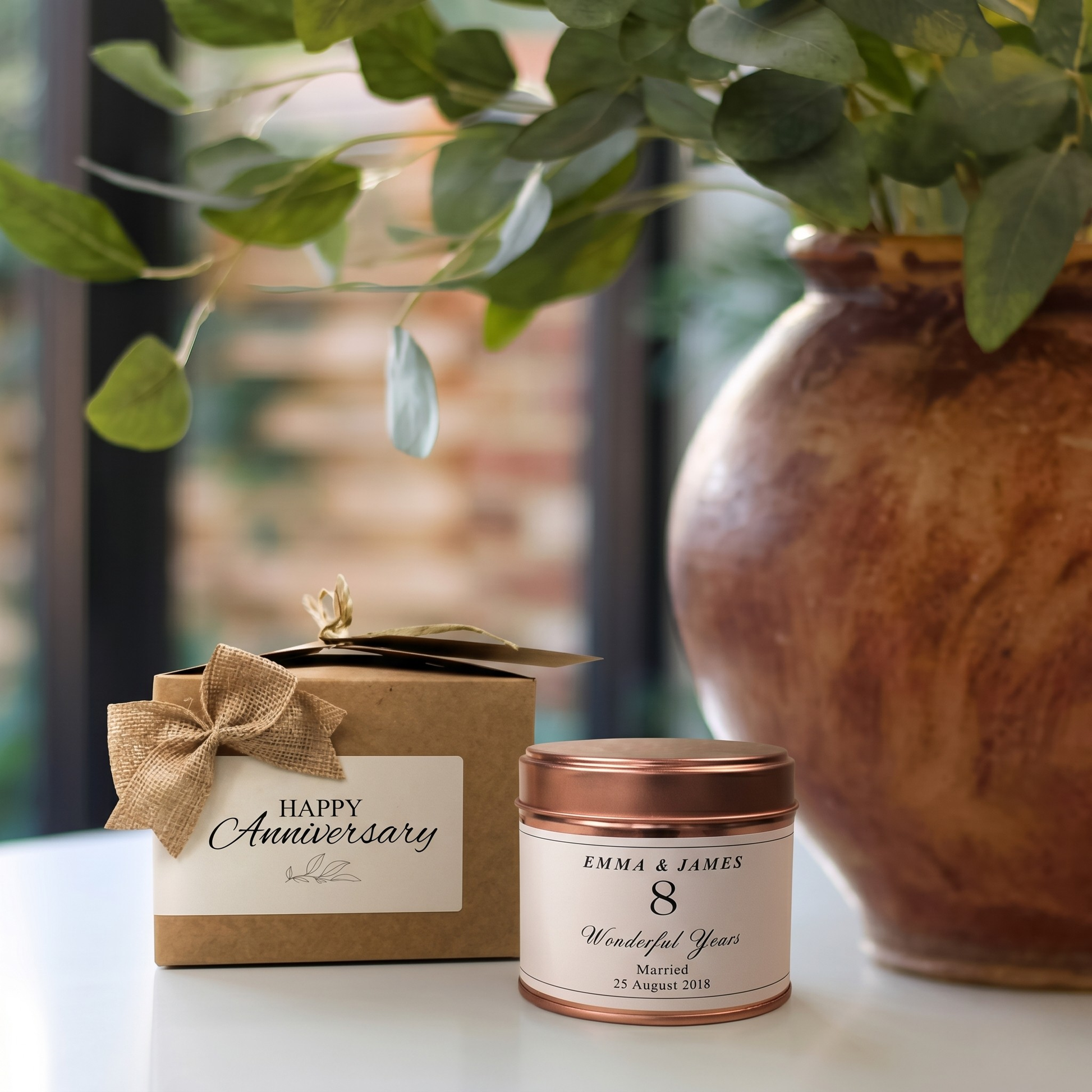Custom milestone wedding anniversary candle gift with personalised special date - Hideaway Home Fragrances