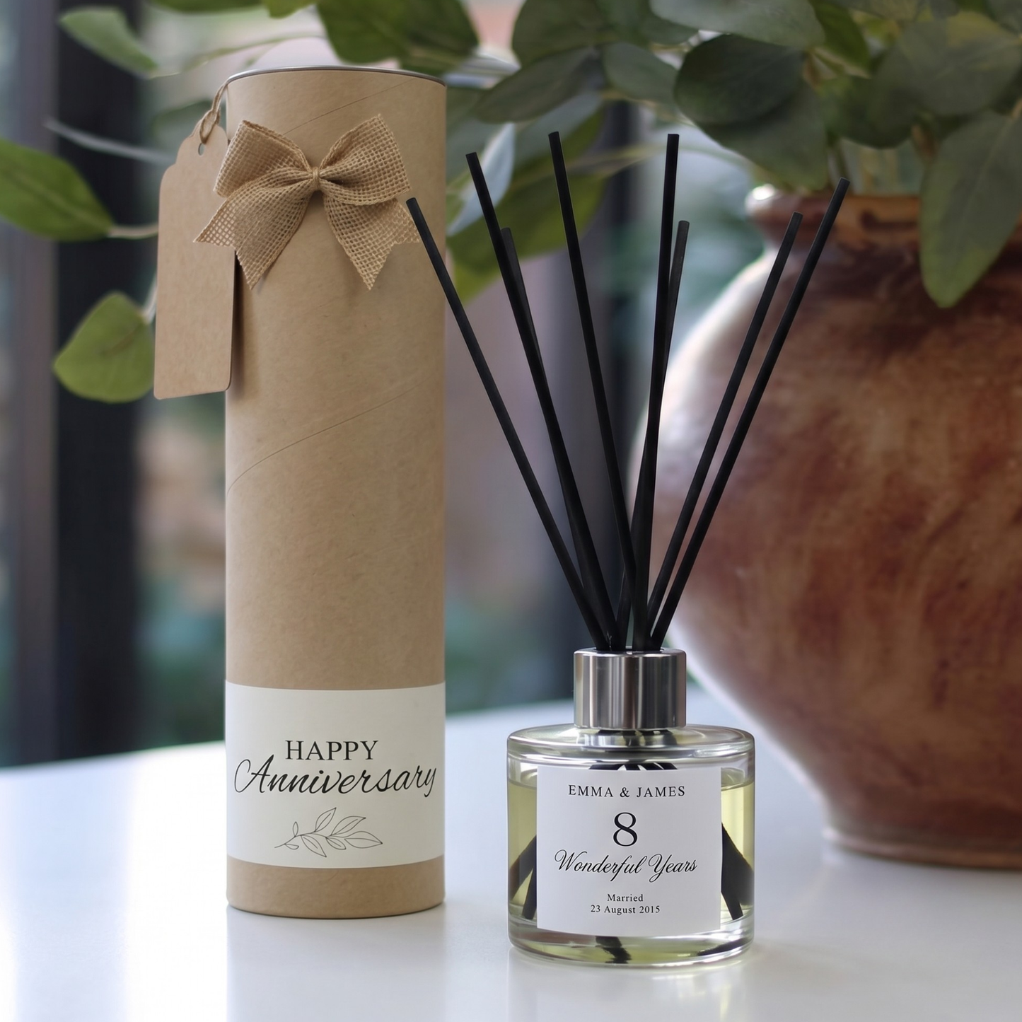 Personalised anniversary milestone candle and reed diffuser keepsake gift set ready to give - Hideaway Home Fragrances