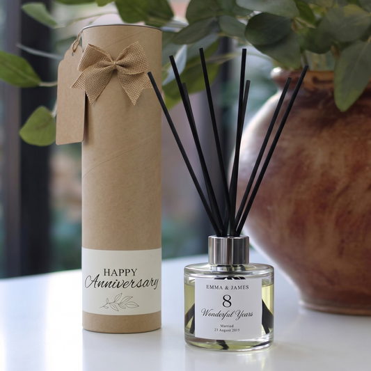 Personalised anniversary milestone candle and reed diffuser keepsake gift set ready to give - Hideaway Home Fragrances