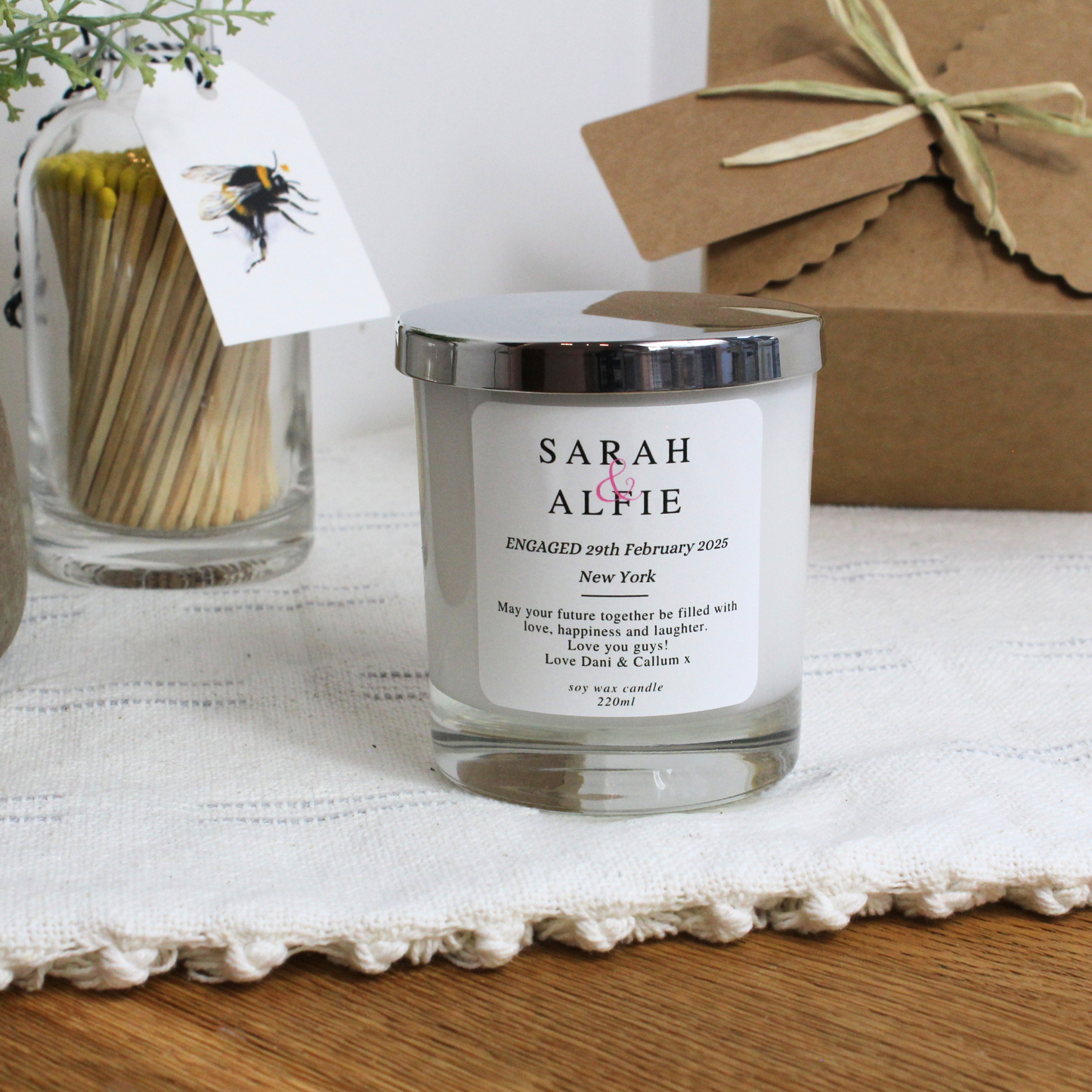 Luxury hand-poured personalised candle to celebrate couple’s engagement – Hideaway Home Fragrances