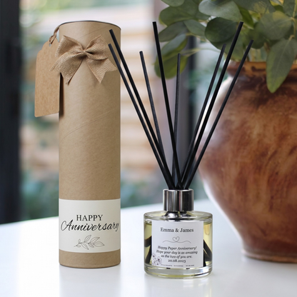 Personalised first anniversary candle and reed diffuser keepsake gift set ready to give - Hideaway Home Fragrances