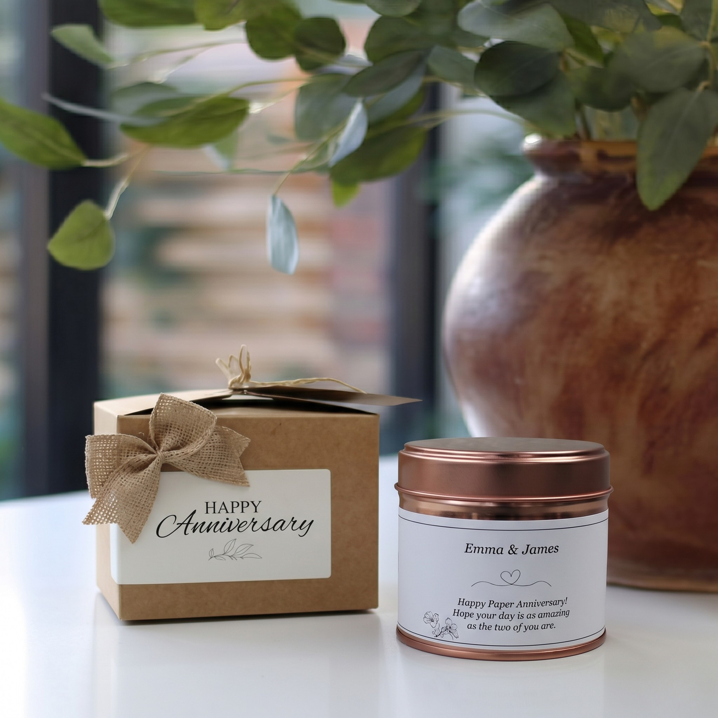 Custom 1st wedding anniversary paper anniversary candle gift with personalized date - Hideaway Home Fragrances