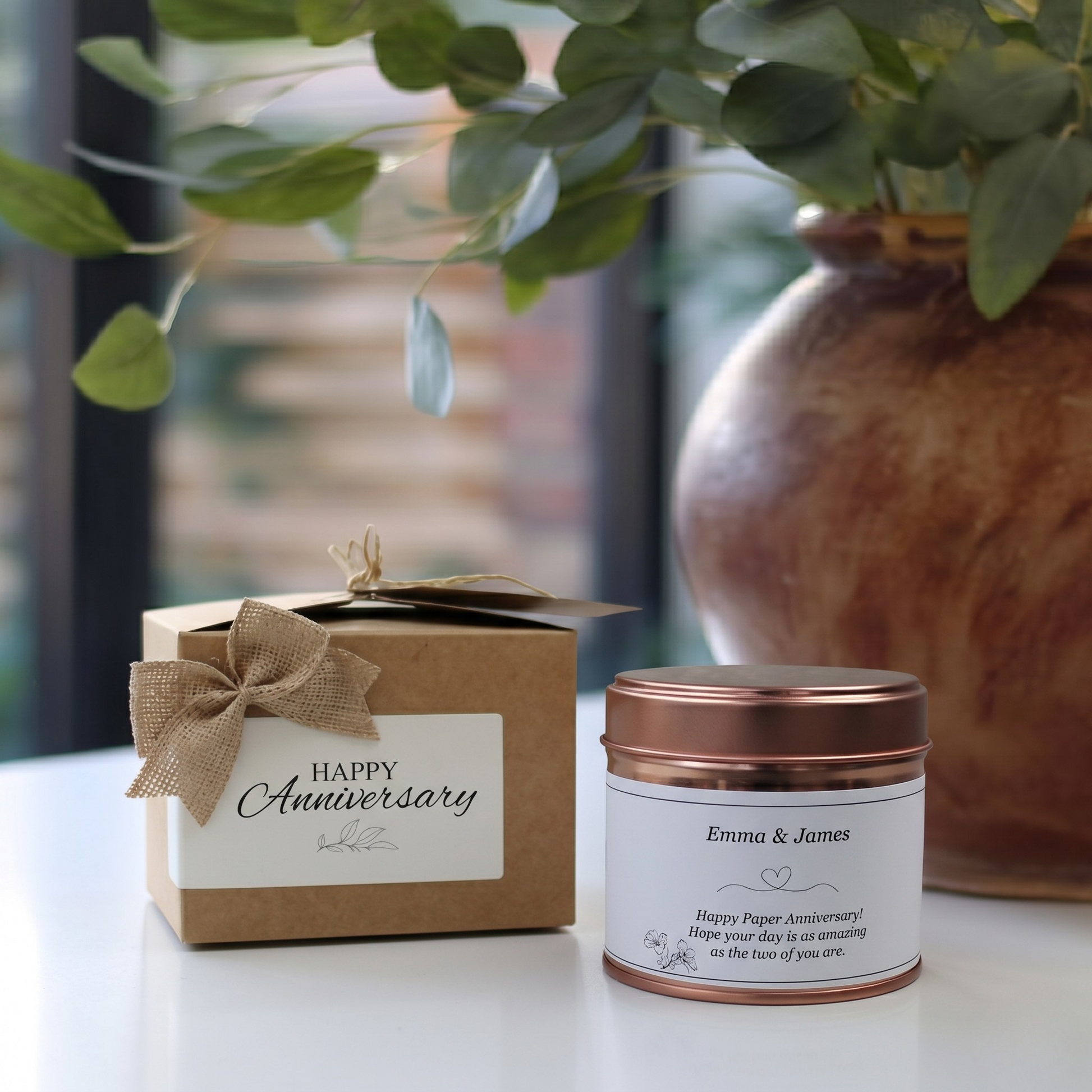 Custom 1st wedding anniversary paper anniversary candle gift with personalized date - Hideaway Home Fragrances