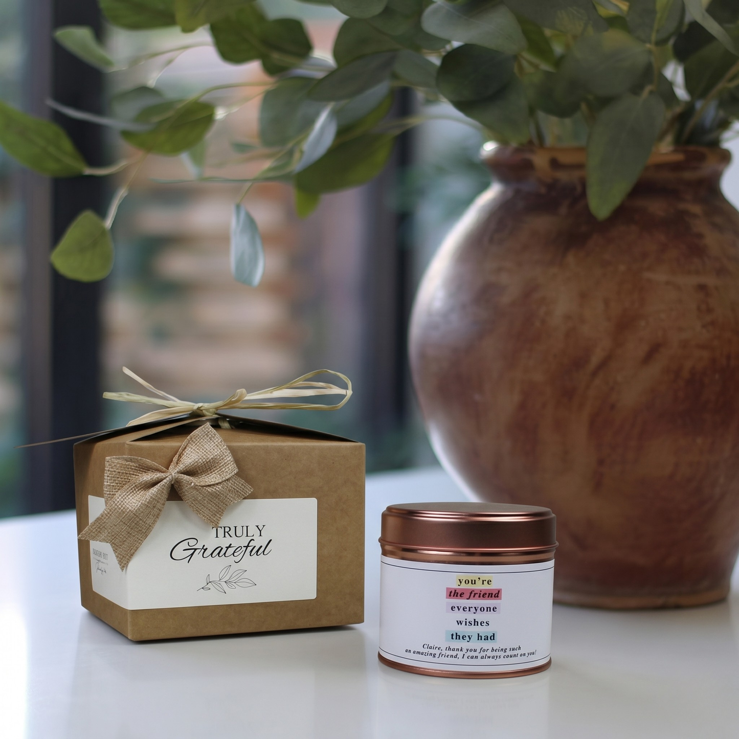 Ready-to-gift keepsake box for a special friend with a custom handmade soy candle and home diffuser – Hideaway Home Fragrances