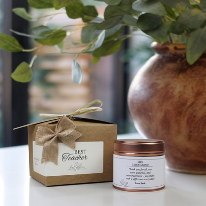 Ready-to-gift thank you teacher keepsake box with custom handmade candle and home fragrance diffuser – Hideaway Home Fragrances
