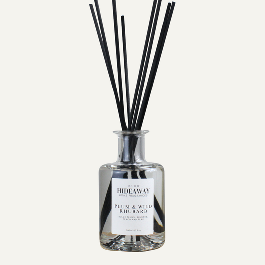 Plum and Wild Rhubarb Reed Diffuser – Juicy Tart Uplifting Home Fragrance with Black Plum and Rhubarb | Hideaway Home Fragrances