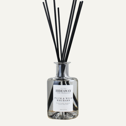 Plum and Wild Rhubarb Reed Diffuser – Juicy Tart Uplifting Home Fragrance with Black Plum and Rhubarb | Hideaway Home Fragrances