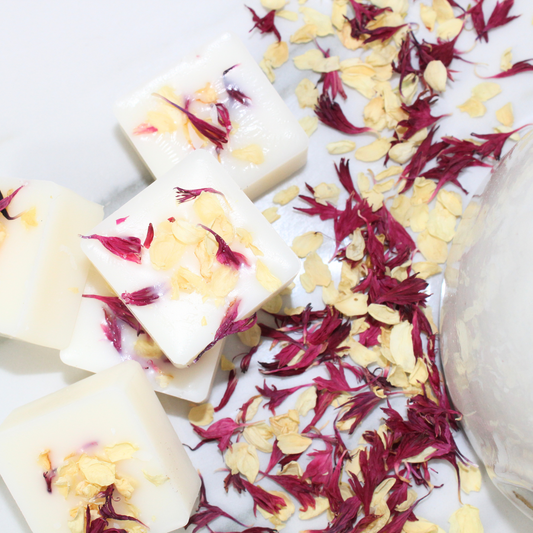 Six large Plum & Wild Rhubarb soy wax melts with juicy, tart, and uplifting notes of plum, rhubarb, grapefruit, and cedarwood – Hideaway Home Fragrances