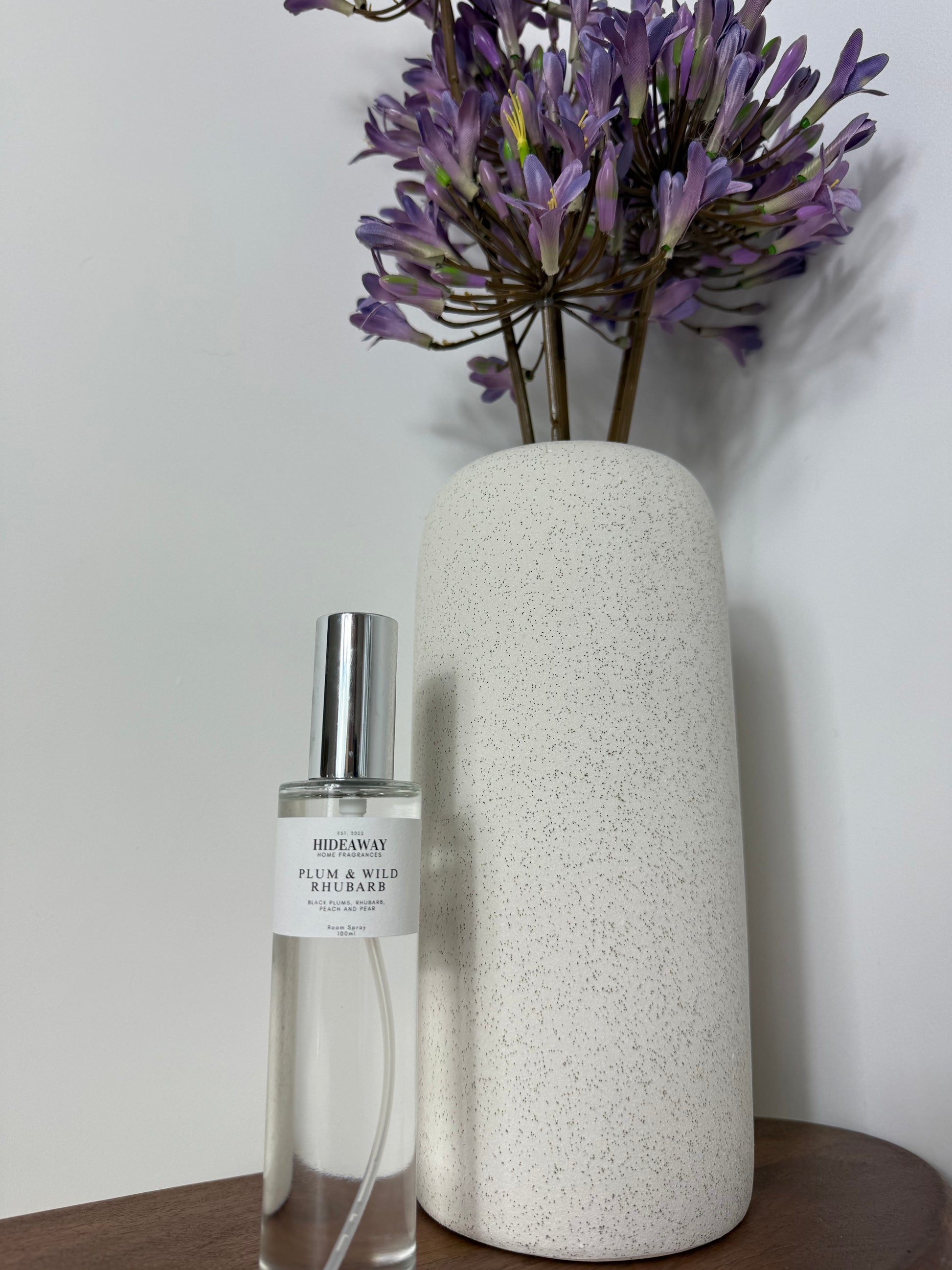 Uplifting home fragrance spray – sweet plum and rhubarb blend with creamy vanilla and musk finish - Hideaway Home Fragrances