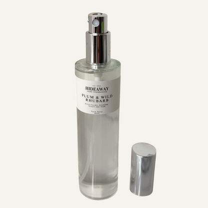 Plum and Wild Rhubarb Room Spray – juicy black plum and tart rhubarb fragrance for a fresh, uplifting home scent - Hideaway Home Fragrances