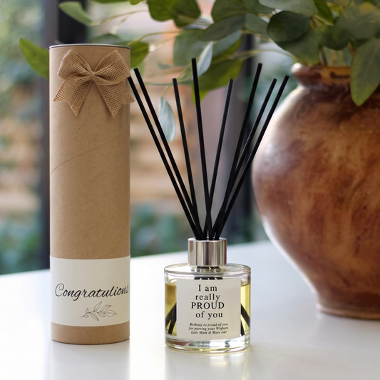 Proud of you personalised candle and reed diffuser keepsake gift set ready to give - Hideaway Home Fragrances