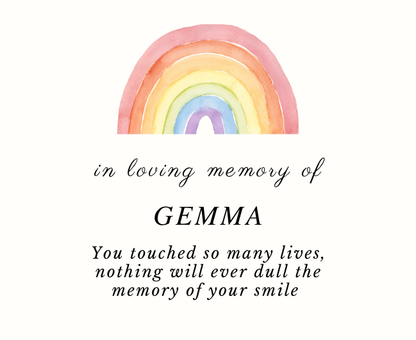 Luxury personalized bereavement condolence gift set with a comforting rainbow tribute memory candle and reed diffuser, elegantly boxed by Hideaway Home Fragrances.