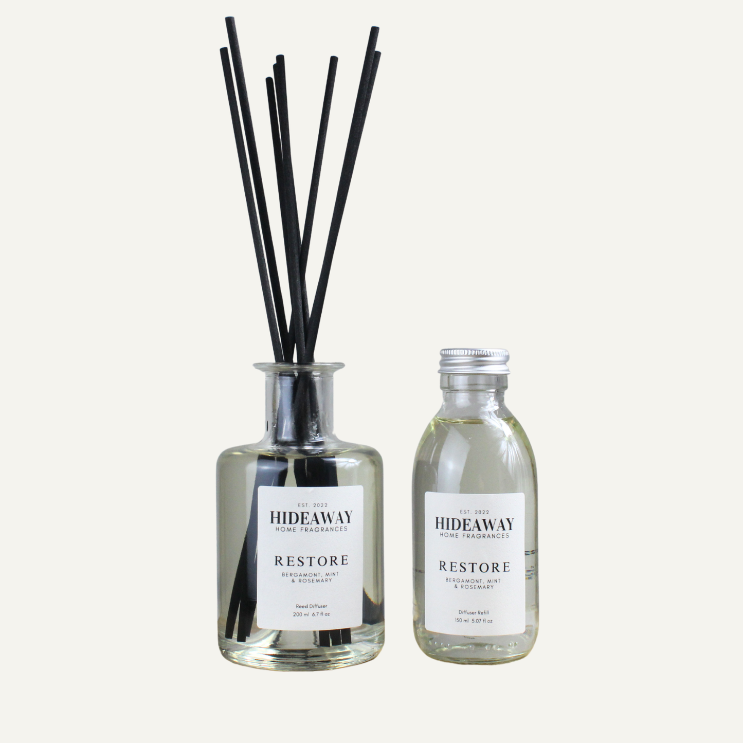 Refreshing Energising Balanced Reed Diffuser Refill – Restore Blend with Bergamot, Mint, and Subtle Woody Undertones | Hideaway Home Fragrances