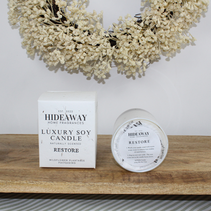 Invigorating Restore Candle capturing clarity and renewed energy with mint and bergamot – Hideaway Home Fragrances