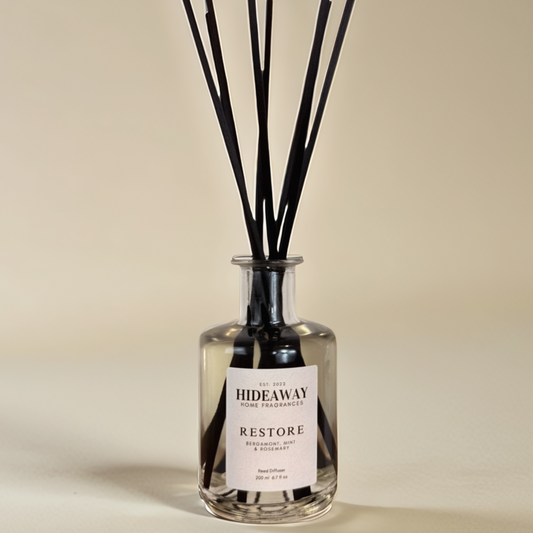 Restore Reed Diffuser with bergamot, mint, and rosemary – Hideaway Home Fragrances