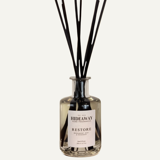 Restore Reed Diffuser with bergamot, mint, and rosemary – Hideaway Home Fragrances