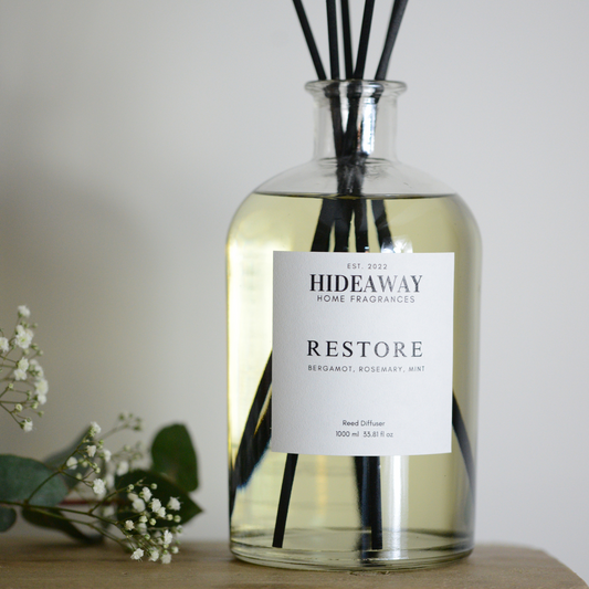 1 Litre Restore Reed Diffuser to rebalance your mind and boost focus - Hideaway Home Fragrances