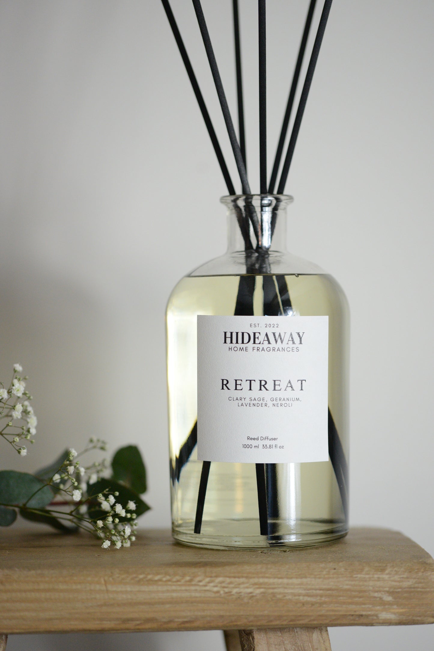 Large Retreat Reed Diffuser for a soothing, peaceful atmosphere - Hideaway Home Fragrances