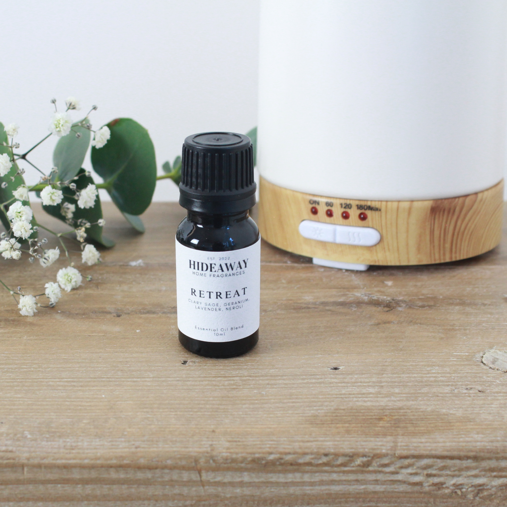 Retreat Essential Oil Blend 10ml to calm, soothe, and restore your mind - Hideaway Home Fragrances