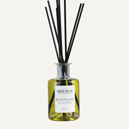Revitalise Reed Diffuser – Citrusy Energising Uplifting Home Fragrance with Grapefruit, Orange, and Lemon | Hideaway Home Fragrances