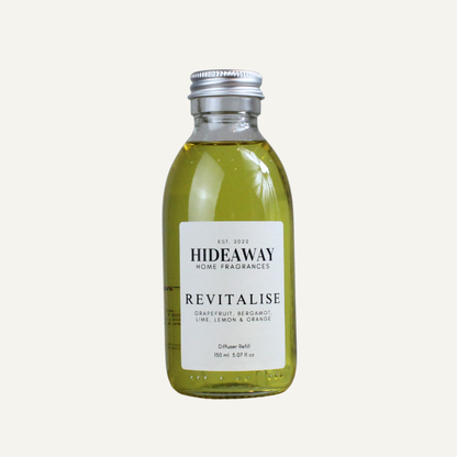 Luxury Revitalise Diffuser Refill – Citrusy Energising Uplifting Aroma with Lemon, Lime, and Bergamot | Hideaway Home Fragrances