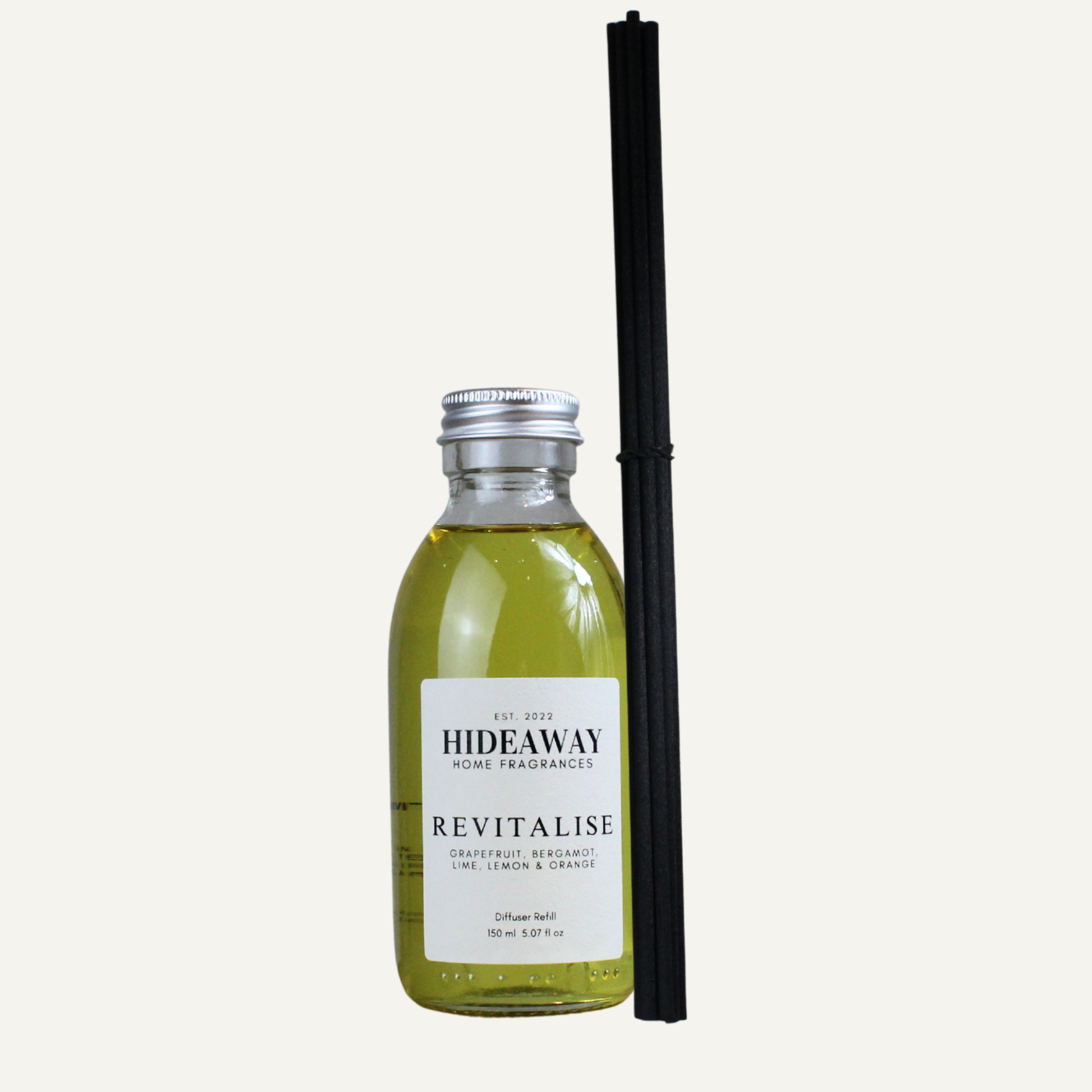 Revitalise Reed Diffuser Refill – Citrusy Energising Uplifting Home Fragrance with Grapefruit, Orange, and Lemon | Hideaway Home Fragrances