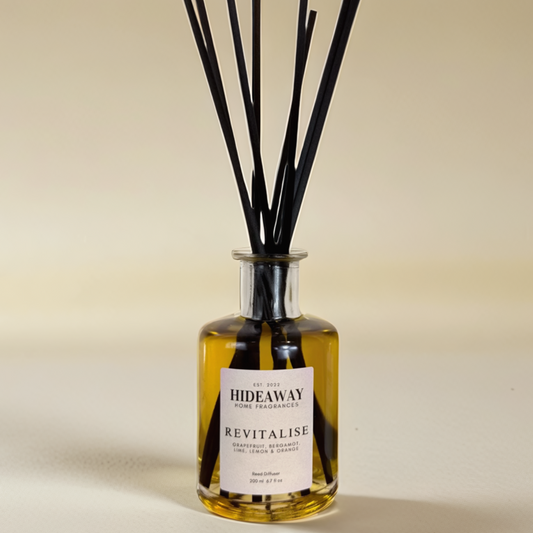 Revitalise Reed Diffuser with citrus notes of grapefruit, orange, and bergamot – Hideaway Home Fragrances
