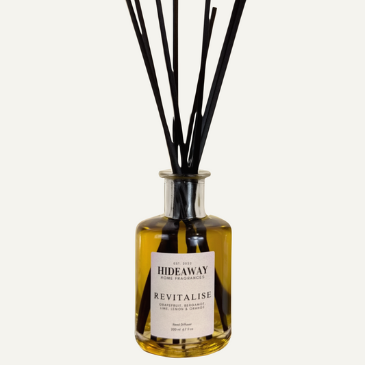 Revitalise Reed Diffuser with citrus notes of grapefruit, orange, and bergamot – Hideaway Home Fragrances