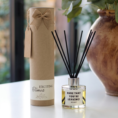 Personalised "Rude That You're Leaving" funny leaving candle and luxury reed diffuser keepsake gift set, beautifully packaged and ready to gift by Hideaway Home Fragrances.