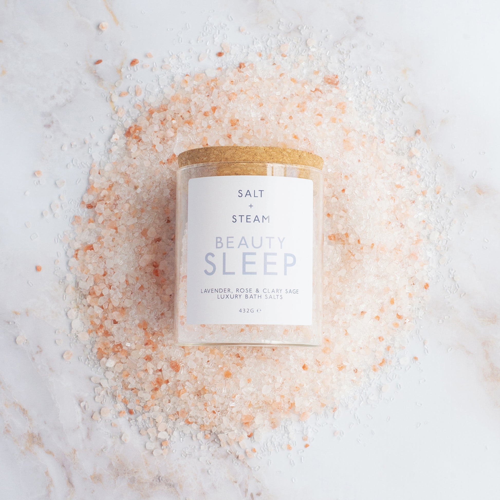 Beauty Sleep Bath Salts with lavender, rose, and clary sage for relaxation - Hideaway Home Fragrances