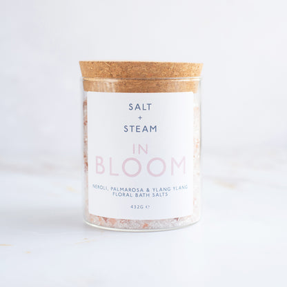 In Bloom Bath Salts with rose, neroli, and palmarosa for a floral escape - Hideaway Home Fragrances